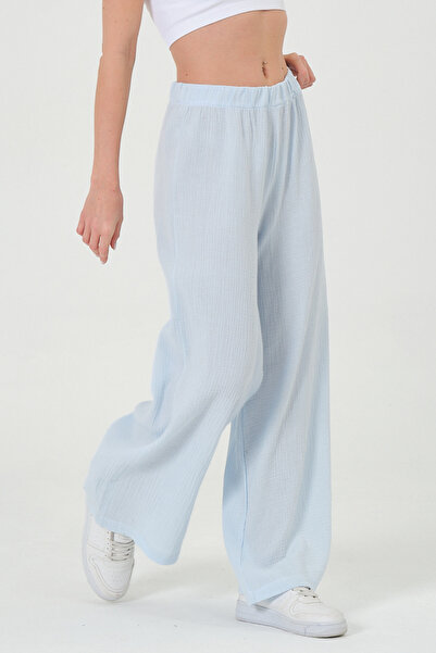 RELAXL Women's Wide-Legged Muslin Sweatpants in Baby Blue, up to 10XL