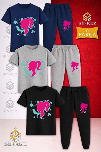SİNREZ Children's Princess Turquoise Painted Printed 3-Piece T-Shirt Tracksui...