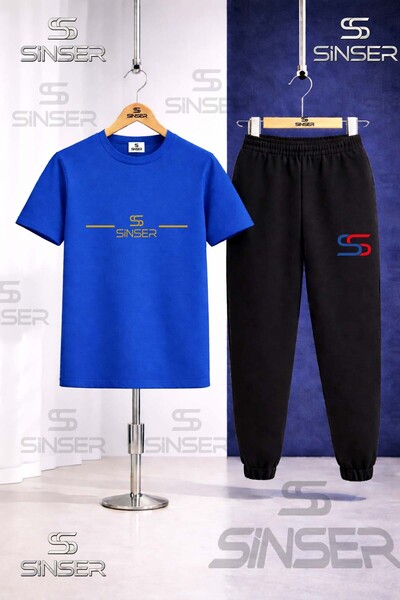 SS SİNSER Children's Gold Striped Printed T-Shirt Tracksuit Set