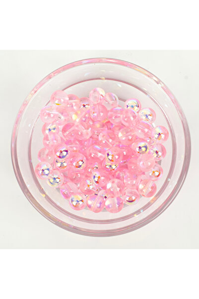 yfhobi 25 Gram- 8 mm Şeffaf Janjanlı Pembe Renk Yuvarlak Cam Boncuk, 1.Kalite...