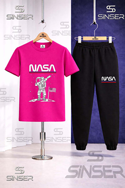 SS SİNSER طقم بدلة رياضية للأطفال مطبوع عليه نص NASA من ASTRONAUT BEYZ UST