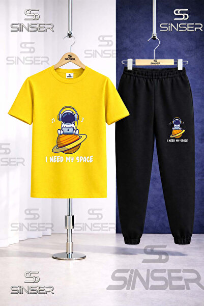 SS SİNSER Παιδικό Σετ Φόρμας με Μπλουζάκι με Στάμπα ASTRONAUT SPACE PLANET SU...