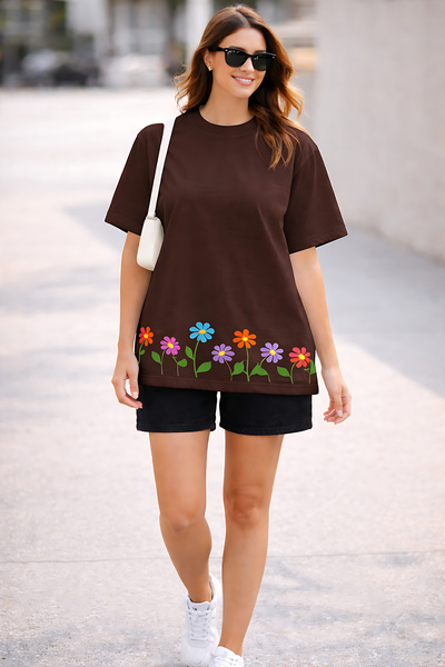 ArtYus Μπλουζάκι Unisex Oversize με σχέδιο λουλουδιών σε σειρά και στάμπα στο...