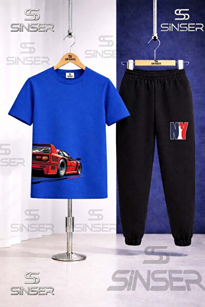 SS SİNSER Παιδικό Σετ Φόρμας με Μπλουζάκι με Στάμπα ARABA RED SAG YAN