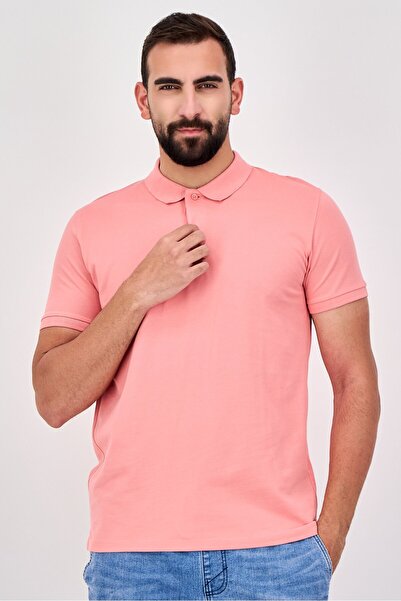 CELIO قميص بولو رجالي عادي بأكمام قصيرة، وردي