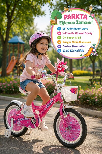TOYFEST Actress 16 Jant Çocuk Bisikleti Sepetli Zilli V Fren Destek Tekerlekl...
