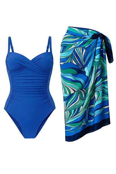 CUPSEA Γυναικείο μαγιό Drapeli Saks, Σετ 2 τεμαχίων Sea Blue Pareo, Κομψό και...