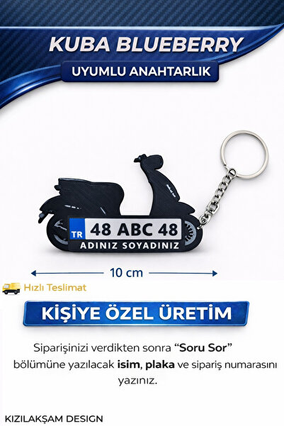 KIZILAKŞAM Kuba Blueberry Siyah Scooter Motosiklet Uyumlu Kişiye Özel Hediyel...