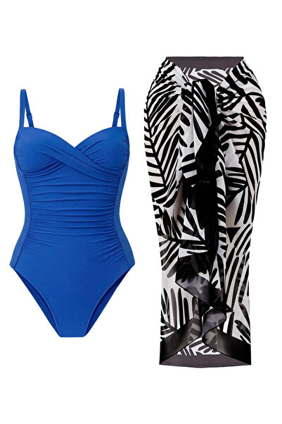 CUPSEA Γυναικείο μαγιό Drapeli Saks με μαύρο φύλλο Pareo, σετ 2 τεμαχίων, κομ...