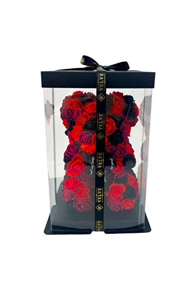 velve Αρκουδάκι λουλουδάτο τριών χρωμάτων από αφρό τριαντάφυλλων, ροζ και μαύ...