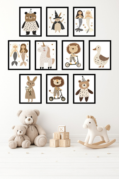 UNT Σετ 10 τεμαχίων με εικονογραφήσεις ζώων, λιοντάρι, κουνέλι, μονόκερο, γορ...