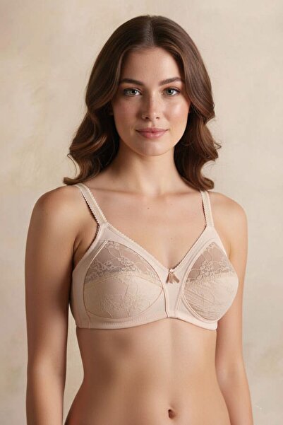Yeni İnci Women's Lace Gathering Bra with Fixed Straps (with Nipple Covering ...