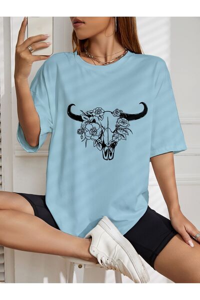 LOTS MODA υπερμεγέθη μπλουζάκι με στάμπα Floral Bull