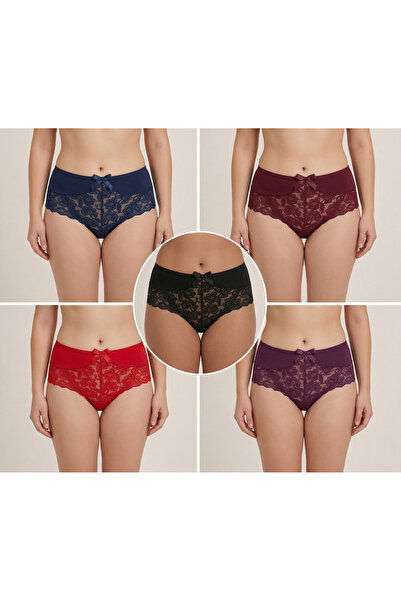 Bleu Petite 5 Pack Plus Size High Waist Cotton Lace Detail Women's Panties