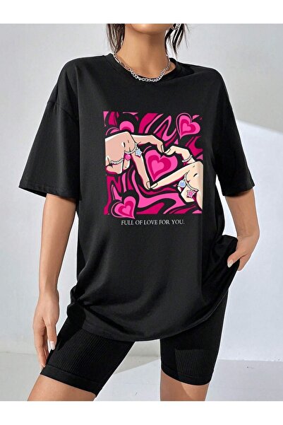 AZIZI TEKSTIL Γυναικείο μπλουζάκι από 100% βαμβάκι, υπερμεγέθες, γεμάτο αγάπη...