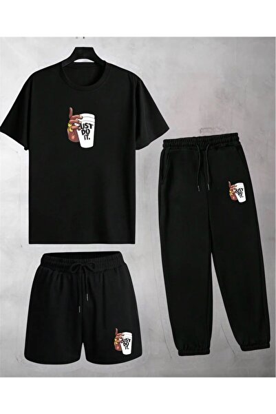 FS CABİN New Season Unisex T-Shirt -Sweatpants-Shorts 3-Piece Summer Tracksui...