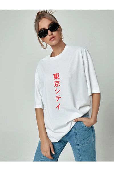 AZIZI TEKSTIL Γυναικείο μπλουζάκι Japanese Printed White Oversize