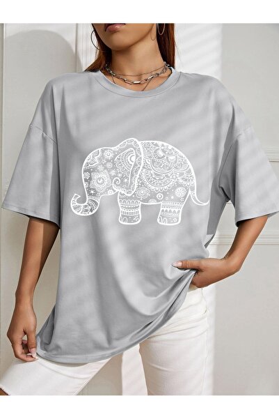 AZIZI TEKSTIL Υπερμεγέθες μπλουζάκι με στάμπα ελέφαντα