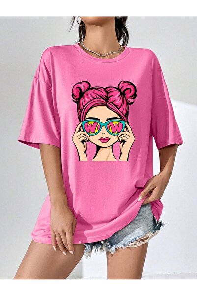 AZIZI TEKSTIL Γυναικείο βαμβακερό 100% oversized μπλουζάκι Cool girl με στάμπ...