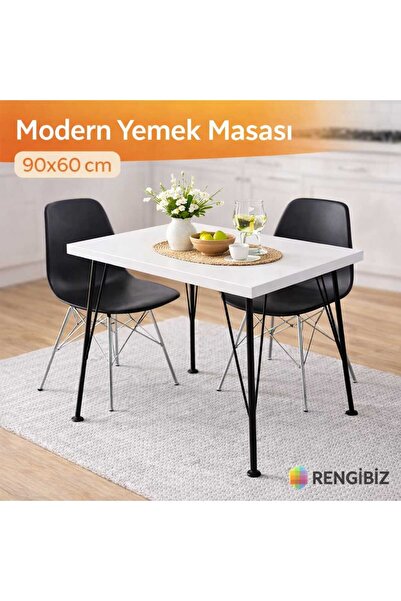RENGİBİZ Yemek Masası 90x60 cm Beyaz | 2 Kişilik Mutfak Masası | Metal Ayaklı...