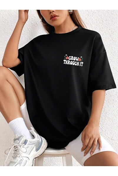 AZIZI TEKSTIL Γυναικείο μπλουζάκι από 100% βαμβάκι, υπερμεγέθες, με στάμπα σχ...