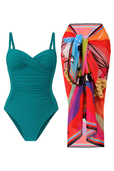 CUPSEA Γυναικείο μαγιό με ντραπέ σε πράσινο μέντα, με σχέδιο ουράνιο τόξο, σε...