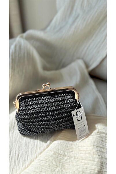 Swaggo collections Women's Stylish Straw Clutch Bag with Gold Clip Detail