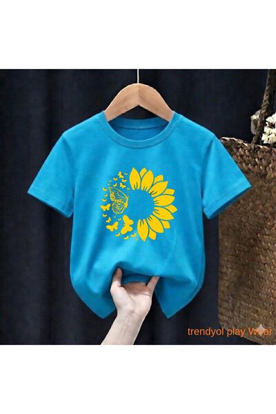 playwear Παιδικό unisex μπλουζάκι με σχέδιο ηλίανθου και πεταλούδας, 100% βαμ...