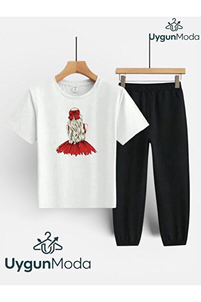 UygunModa Yellow Hair Printed T-Shirt and Sweatpants (Sweatpants with Pockets...