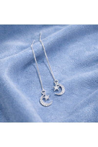 Silver Plated Moon Star Swinging Earrings