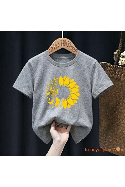 playwear Παιδικό unisex μπλουζάκι με σχέδιο ηλίανθου και πεταλούδας, 100% βαμ...