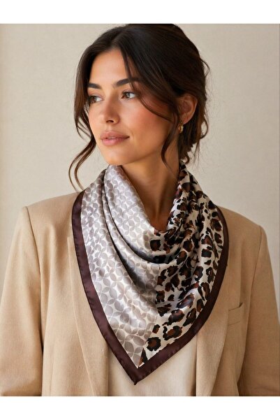 Nilbutik Leopard Cream Patterned Bandana Scarf