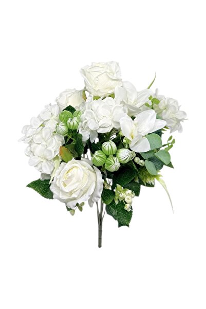 AFO Μπουκέτο με 11 Τεχνητά Κλασικά Τριαντάφυλλα με Ορτανσία και Λευκά Κρίνα
