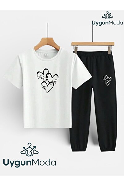 UygunModa Written 3-Heart Printed T-Shirt and Sweatpants (with Pocket on the ...
