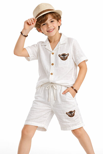 mini kanka Σετ Λινό Πουκάμισο και Σορτς για Αγόρια – Καλοκαιρινό Άνετο Κομψό ...