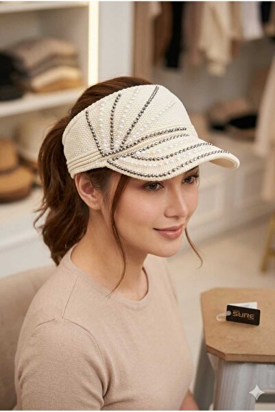 WOHOME Γυναικείο καλοκαιρινό καπέλο με πέταλο και πέτρες, κεντημένο με πέρλες