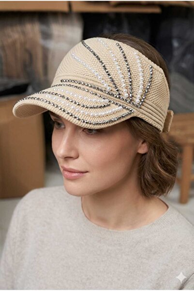 WOHOME Γυναικείο καλοκαιρινό καπέλο με πέταλο και πέτρες, κεντημένο με πέρλες