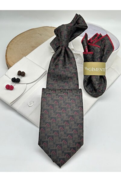 Gutiero Cravată clasică cu model negru și maro, cu batistă