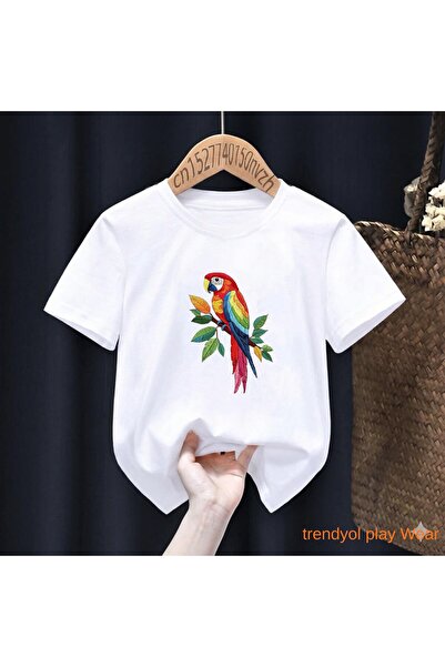 playwear Παιδικό unisex μπλουζάκι με στάμπα Parrot Leaf, 100% βαμβάκι, με λαι...