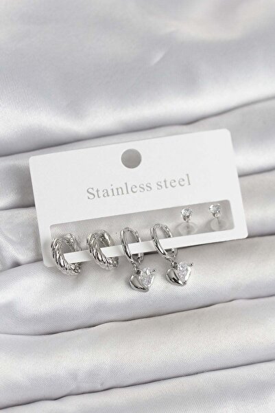 Inure Jewelry طقم أقراط نسائية من الفولاذ 316L باللون الفضي مع تفاصيل على شكل...