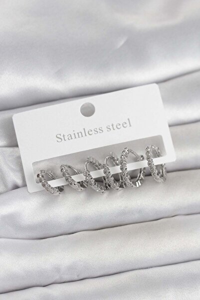 Inure Jewelry طقم أقراط نسائية من الفولاذ 316L باللون الفضي وحجر الزركون