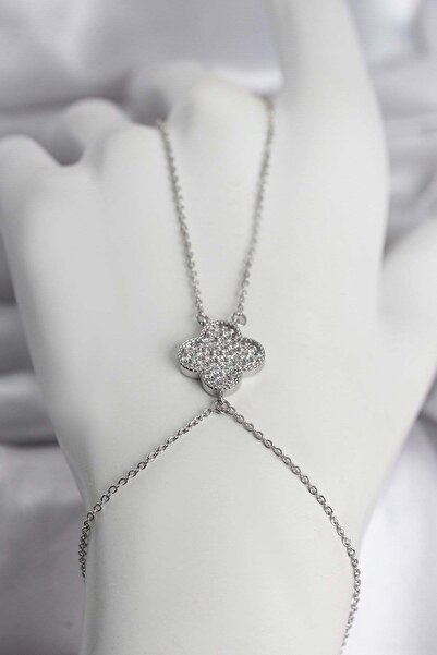 Inure Jewelry Brass Silver Color Clover Model Women's Şahmeran