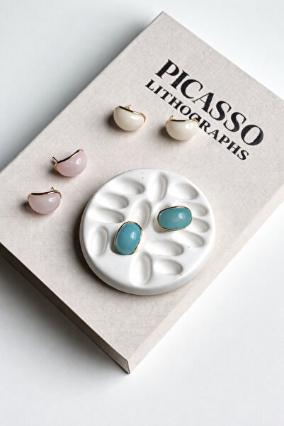 Lunarie Xuping Oval Cabochon Earrings - Vintage Colorful Natural Stone Pastel...