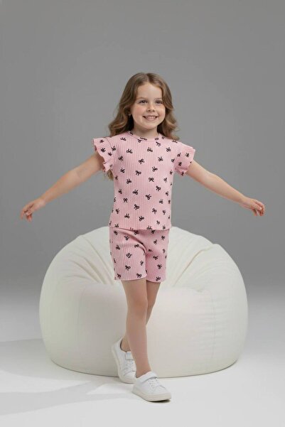 Yağmur Giyim PJKSKT Σετ κοντομάνικο για κορίτσια με φιόγκο, ριμπ ύφασμα, βολά...