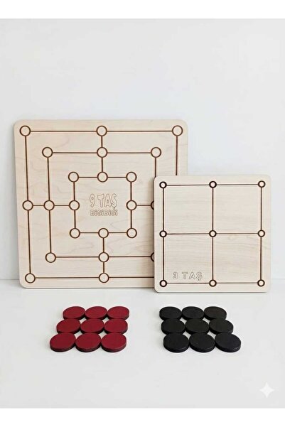Bigibigi Ahşap 9 Taş - 3 Taş Zeka Mantık Strateji Oyunu Montessori Eğitici Oy...