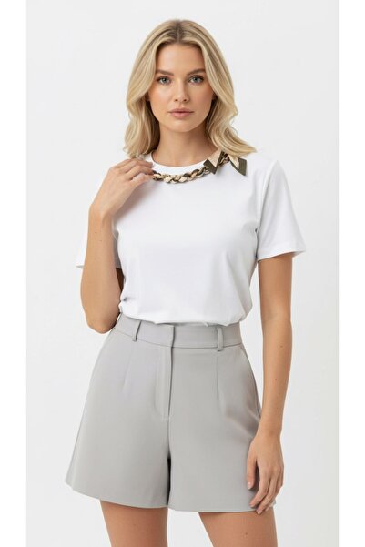 Noi Belis Ribbon Detailed Crew Neck Knitted T-Shirt Ss26Ts0054