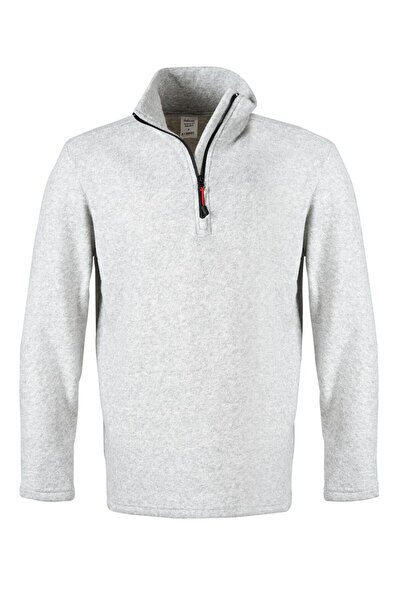İŞMONT Men's Gray Melange Half Zipper Fleece Stand Collar Regular Fit Comfort...