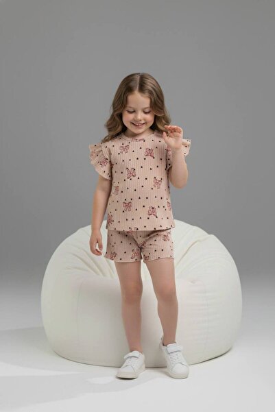 Yağmur Giyim PJKSKT Σετ κοντομάνικο για κορίτσια με σχέδιο καρδιάς και φιόγκο...