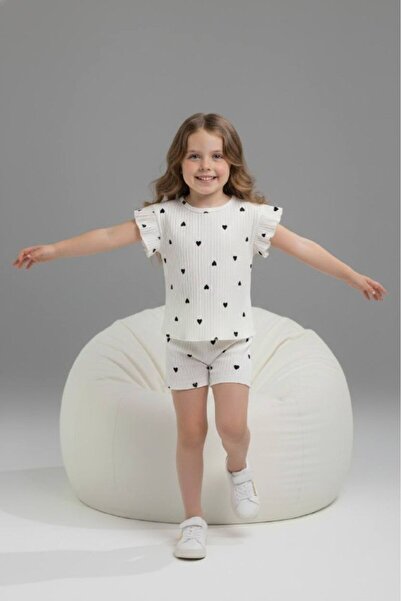 Yağmur Giyim PJKSKT Σετ κοντομάνικο για κορίτσια με σχέδιο καρδιάς, ρουχισμέν...