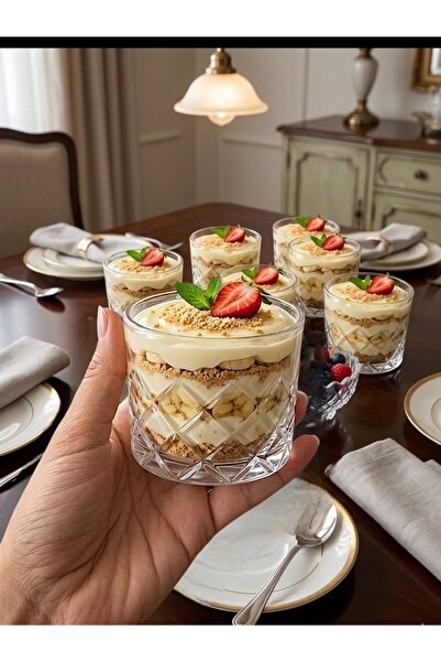 AYZ HOME Set of 6 Handcrafted Cut Crystal Patterned Glass Bowls - 8X6 cm Brea...